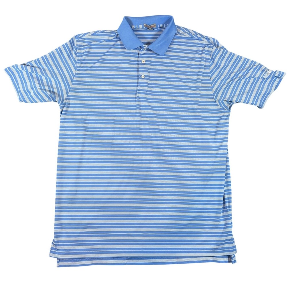 Peter Millar Summer Comfort Polo Shirt XL Blue Striped Cowboys Golf Club Mens